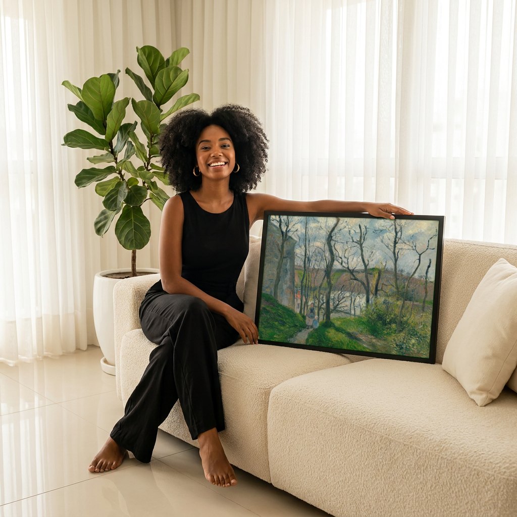 Quadro Decorativo Caminho na Floresta - Pissarro | modelo apresentando o quadro emoldurado