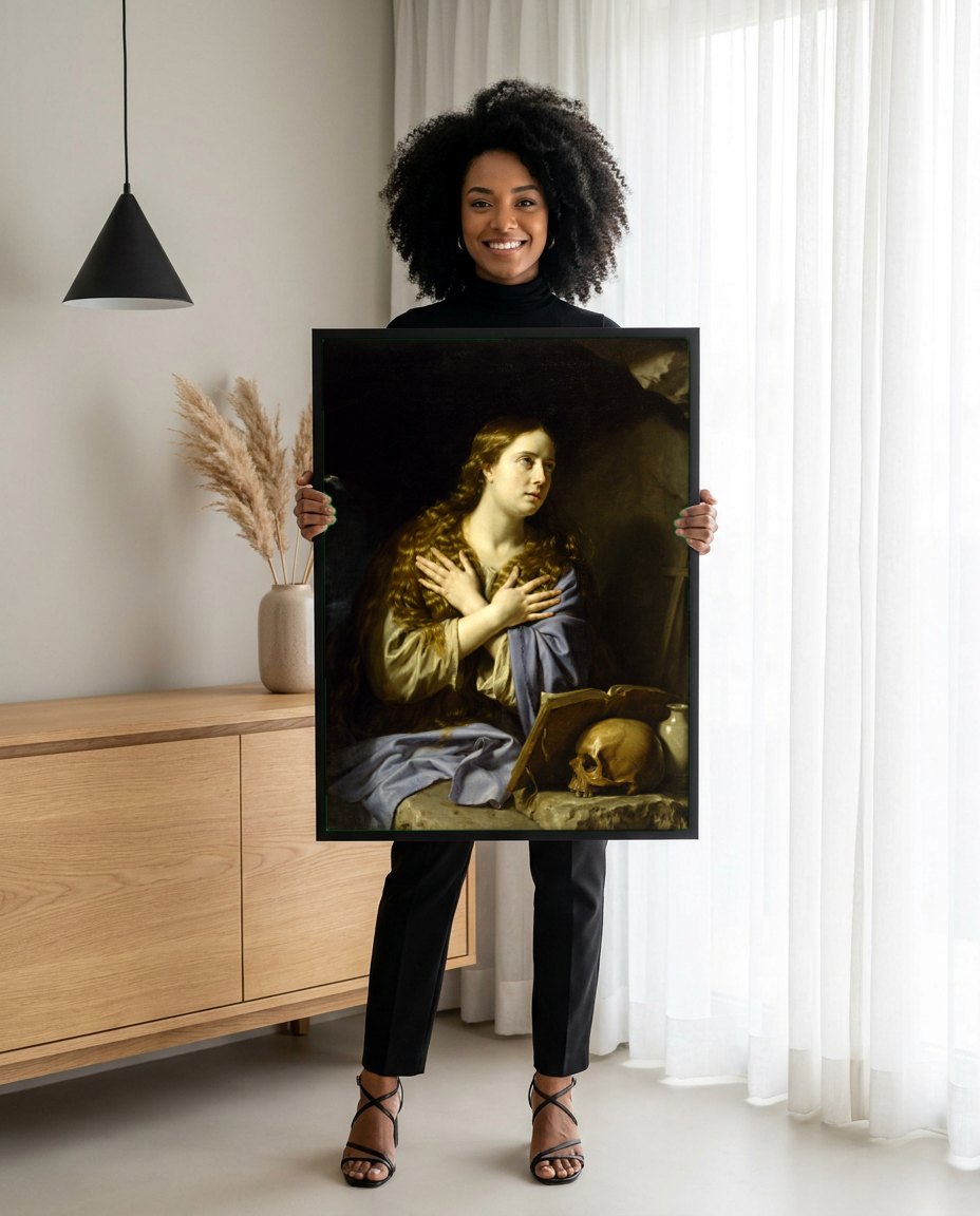 Quadro Decorativo Madalena Penitente - Philippe de Champaigne | modelo apresentando o quadro emoldurado