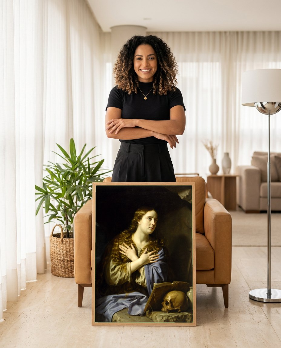 Quadro Decorativo Madalena Penitente - Philippe de Champaigne | modelo apresentando o quadro emoldurado