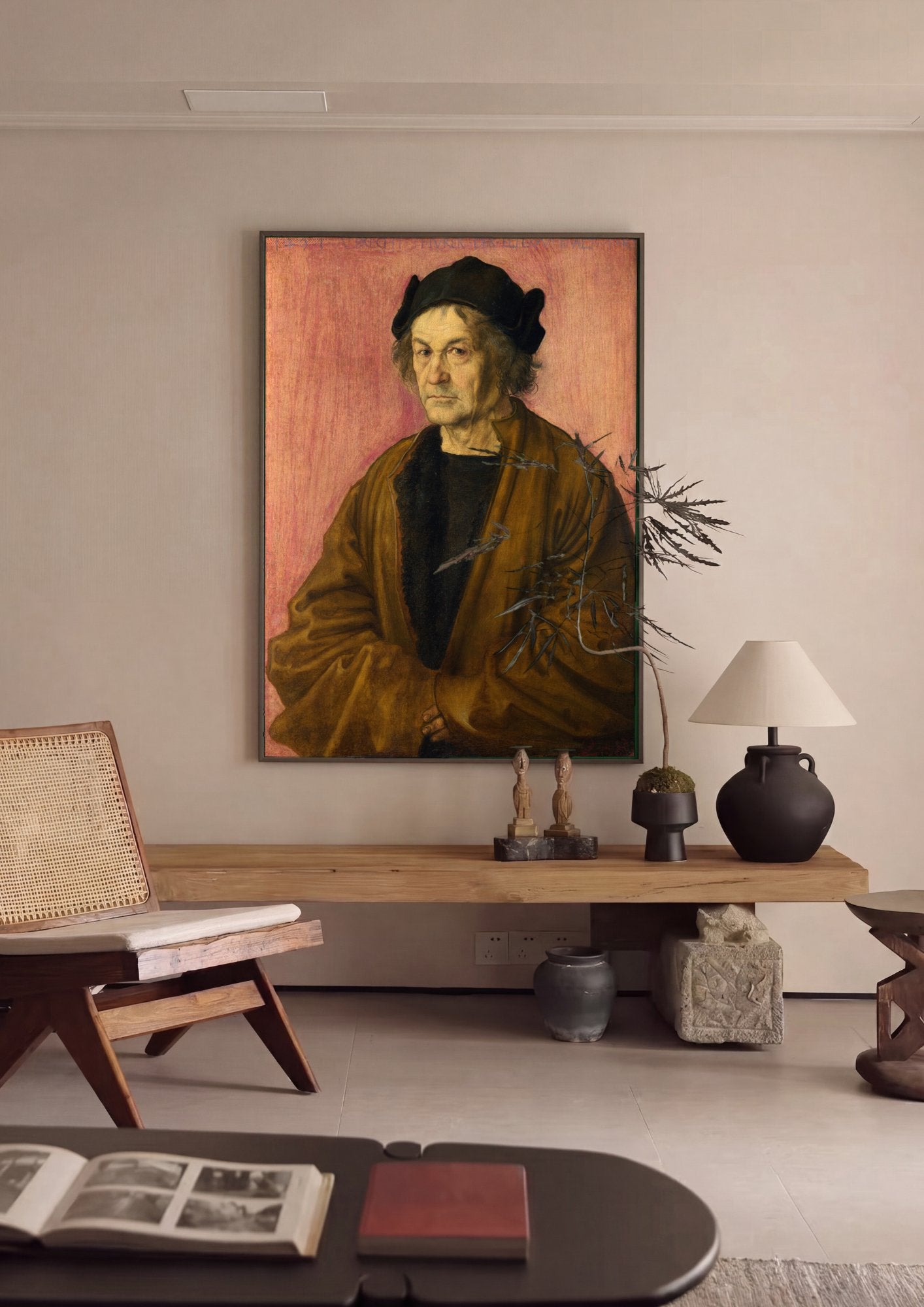 Quadro Decorativo Retrato de Dürer Pai - Albrecht Dürer em ambiente decorado
