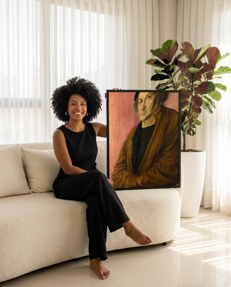 Quadro Decorativo Retrato de Dürer Pai - Albrecht Dürer com modelo em ambiente
