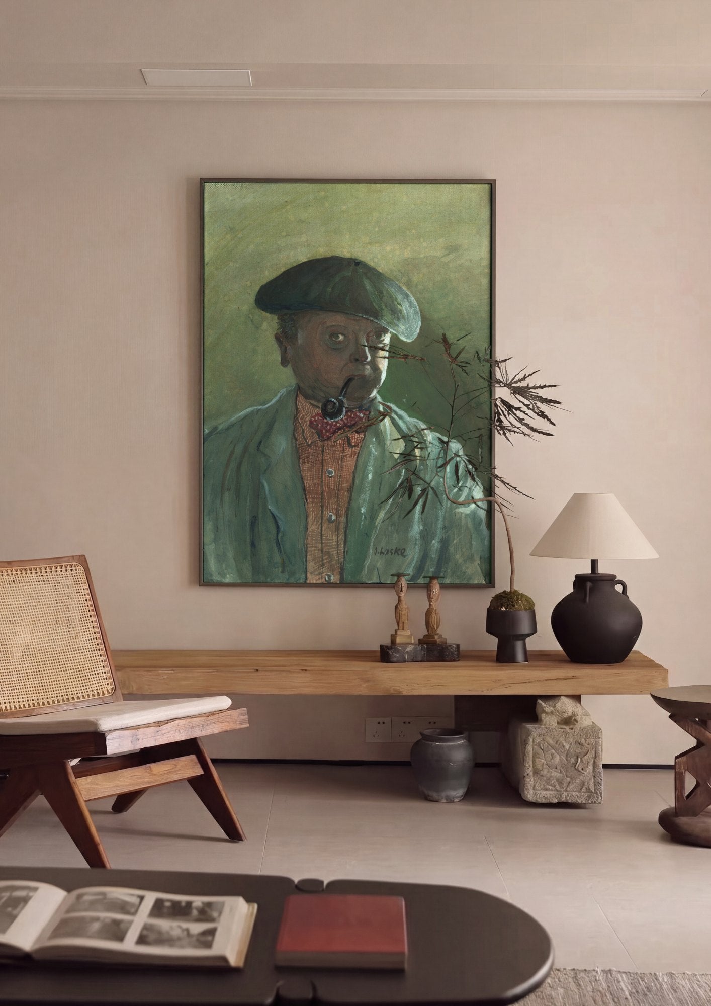 Quadro Decorativo Autorretrato com Cachimbo - Oskar Laske | quadro emoldurado na parede