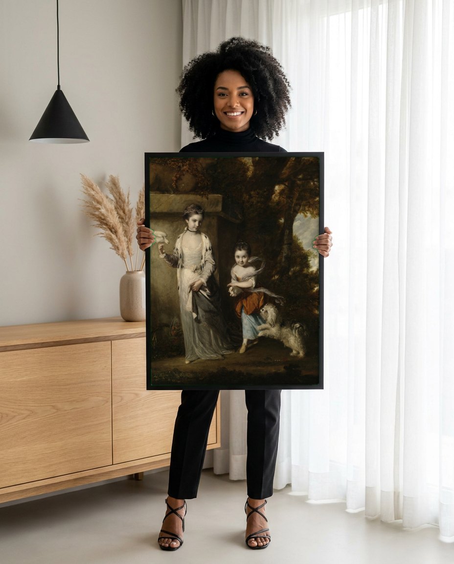 Quadro Decorativo As Irmãs Waldegrave - Sir Joshua Reynolds | modelo apresentando o quadro emoldurado