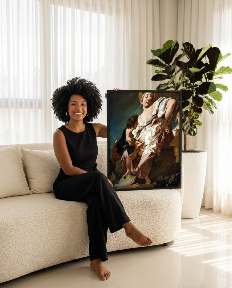 Quadro Decorativo A Camponesa - Giovanni Battista Piazzetta com modelo em ambiente