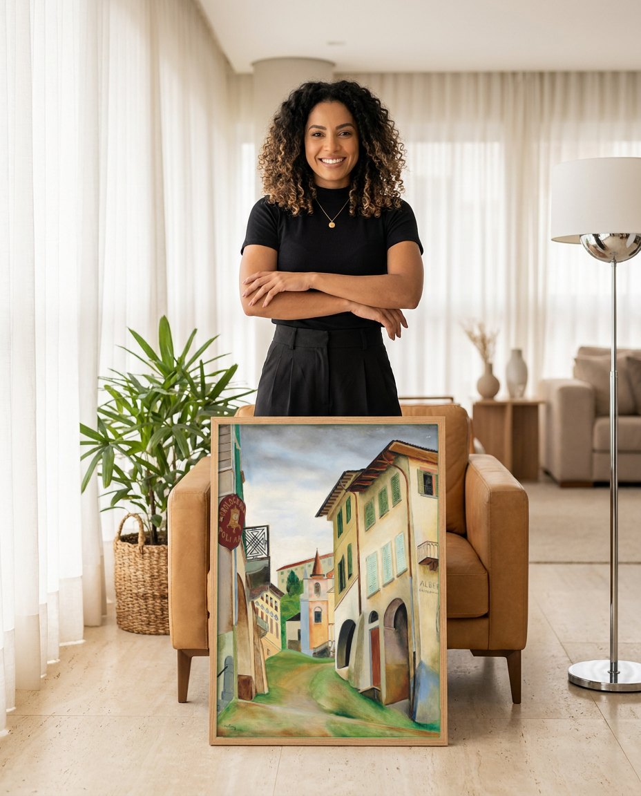 Quadro Decorativo 'Rua na Itália' - Moïse Kisling | modelo apresentando o quadro emoldurado