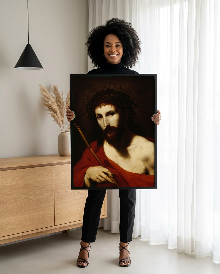 Quadro Decorativo Ecce Homo - Jusepe de Ribera | modelo apresentando o quadro emoldurado