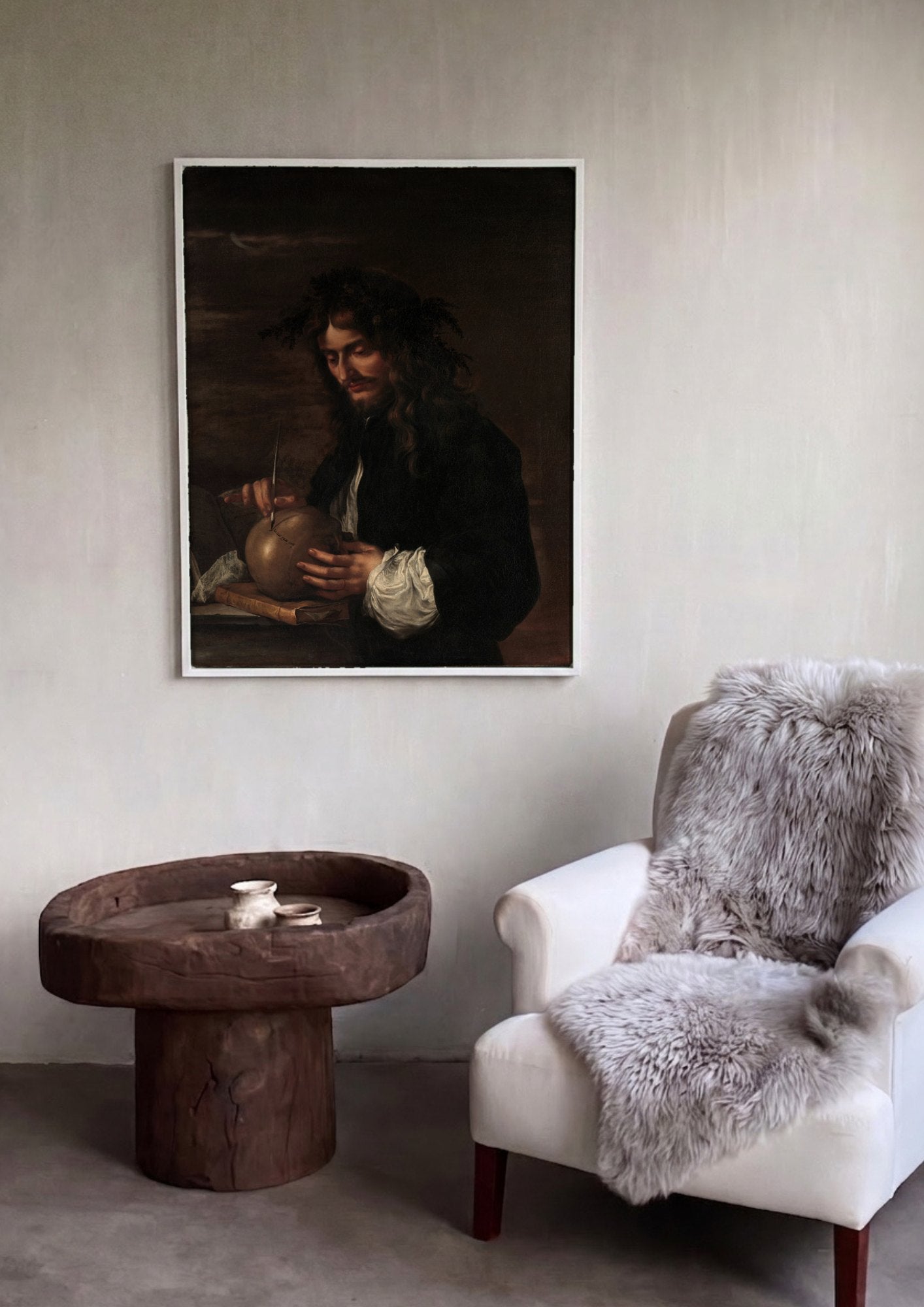 Quadro Decorativo Autorretrato com Crânio – Salvator Rosa | quadro emoldurado na parede