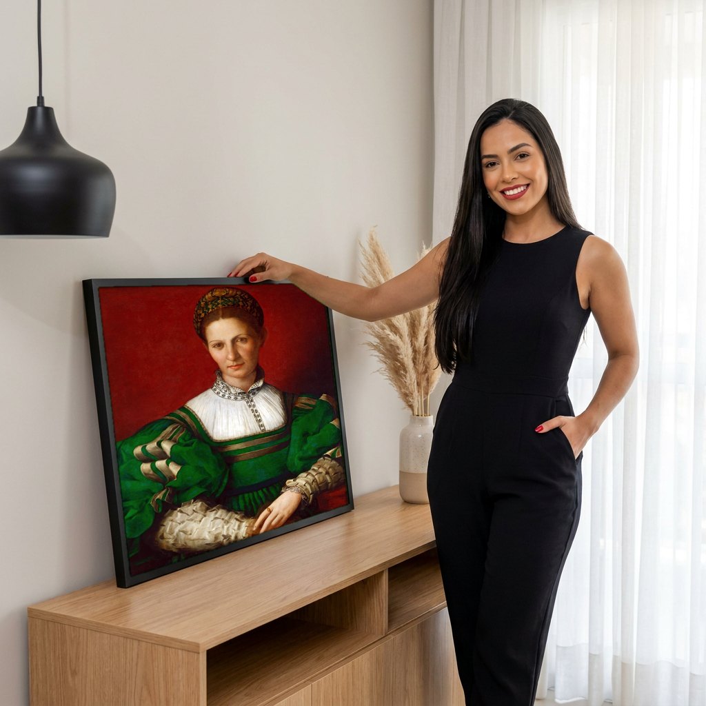Quadro Decorativo Retrato de Dama - Bronzino | modelo apresentando o quadro emoldurado
