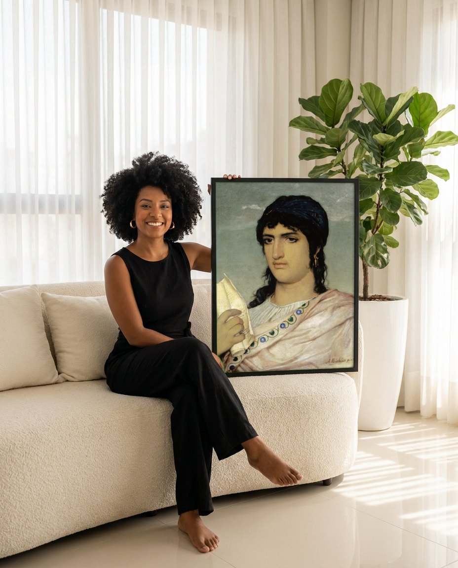 Quadro Decorativo A Sibila - Arnold Böcklin | modelo apresentando o quadro emoldurado