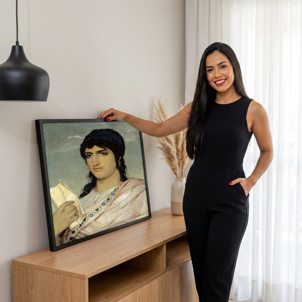 Quadro Decorativo A Sibila - Arnold Böcklin | modelo apresentando o quadro emoldurado