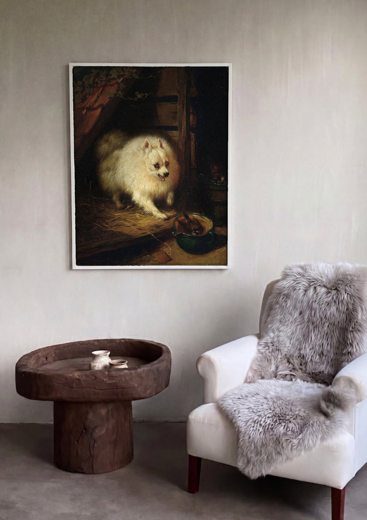 Quadro Decorativo Cão Defendendo Passarinho - Henriëtte Ronner-Knip | quadro emoldurado na parede