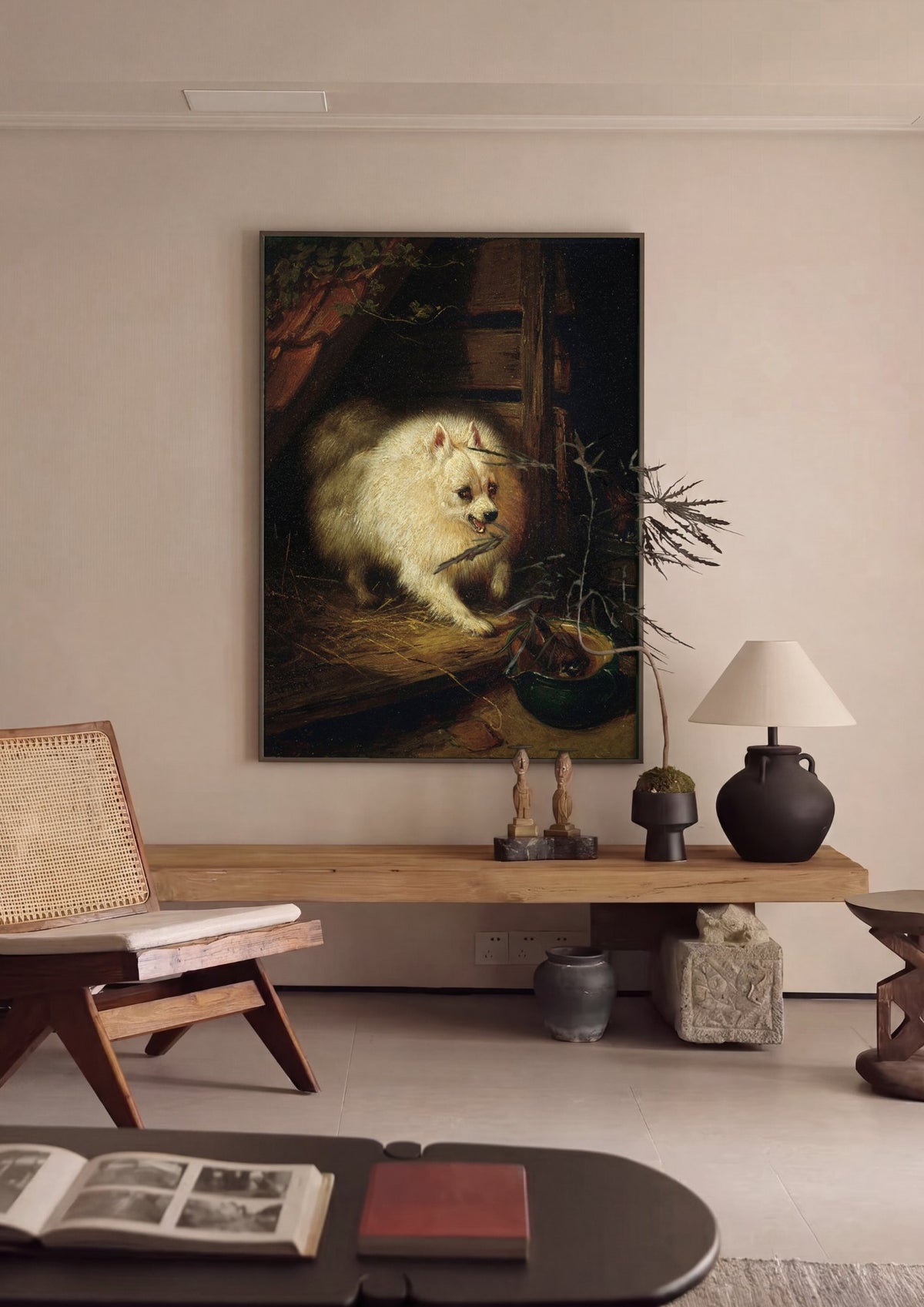 Quadro Decorativo Cão Defendendo Passarinho - Henriëtte Ronner-Knip | quadro emoldurado na parede