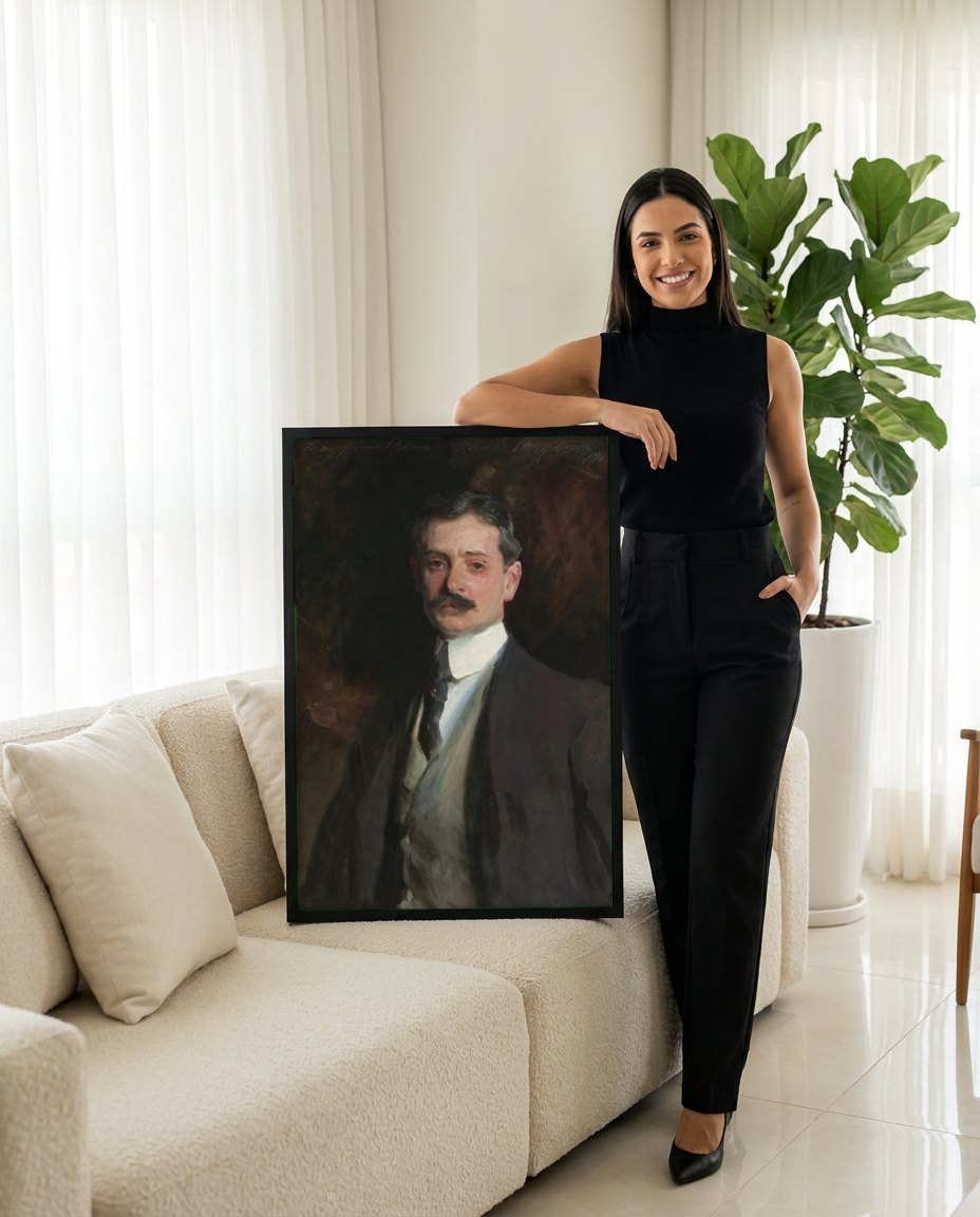 Quadro Decorativo Retrato de um Cavalheiro - John Singer Sargent | modelo apresentando o quadro emoldurado
