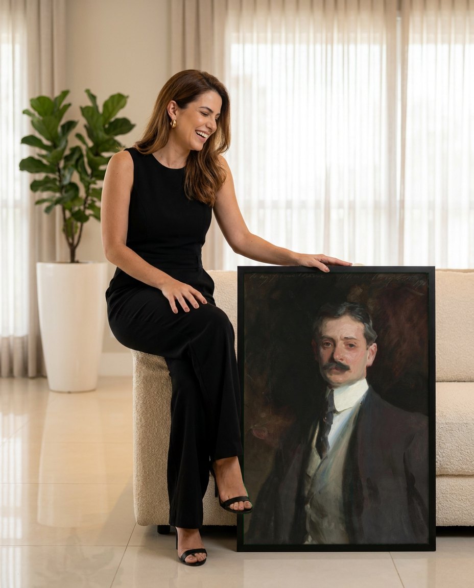 Quadro Decorativo Retrato de um Cavalheiro - John Singer Sargent | modelo apresentando o quadro emoldurado