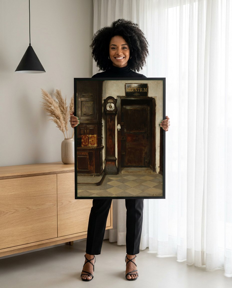 Quadro Decorativo Silentium - Czachórski | modelo apresentando o quadro emoldurado