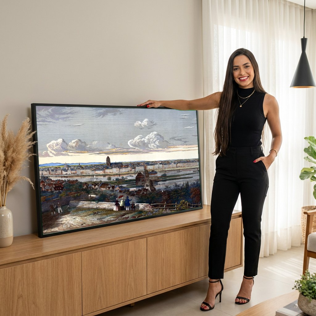 Quadro Decorativo Frankfurt am Main - H. Worms | modelo apresentando o quadro emoldurado