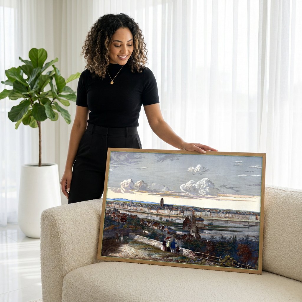 Quadro Decorativo Frankfurt am Main - H. Worms | modelo apresentando o quadro emoldurado