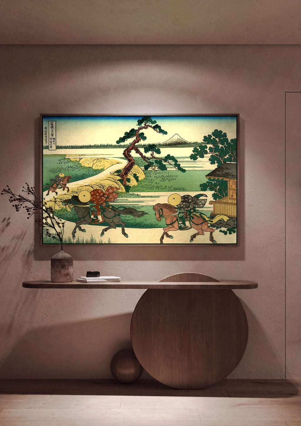 Quadro Decorativo Hokusai - O Monte Fuji e Cavaleiros em ambiente decorado
