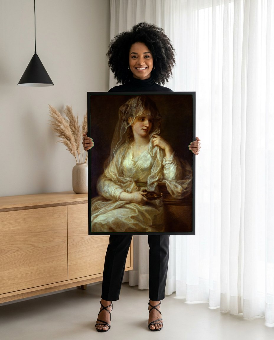 Quadro Decorativo A Vestal Virgem - Angelica Kauffmann | modelo apresentando o quadro emoldurado