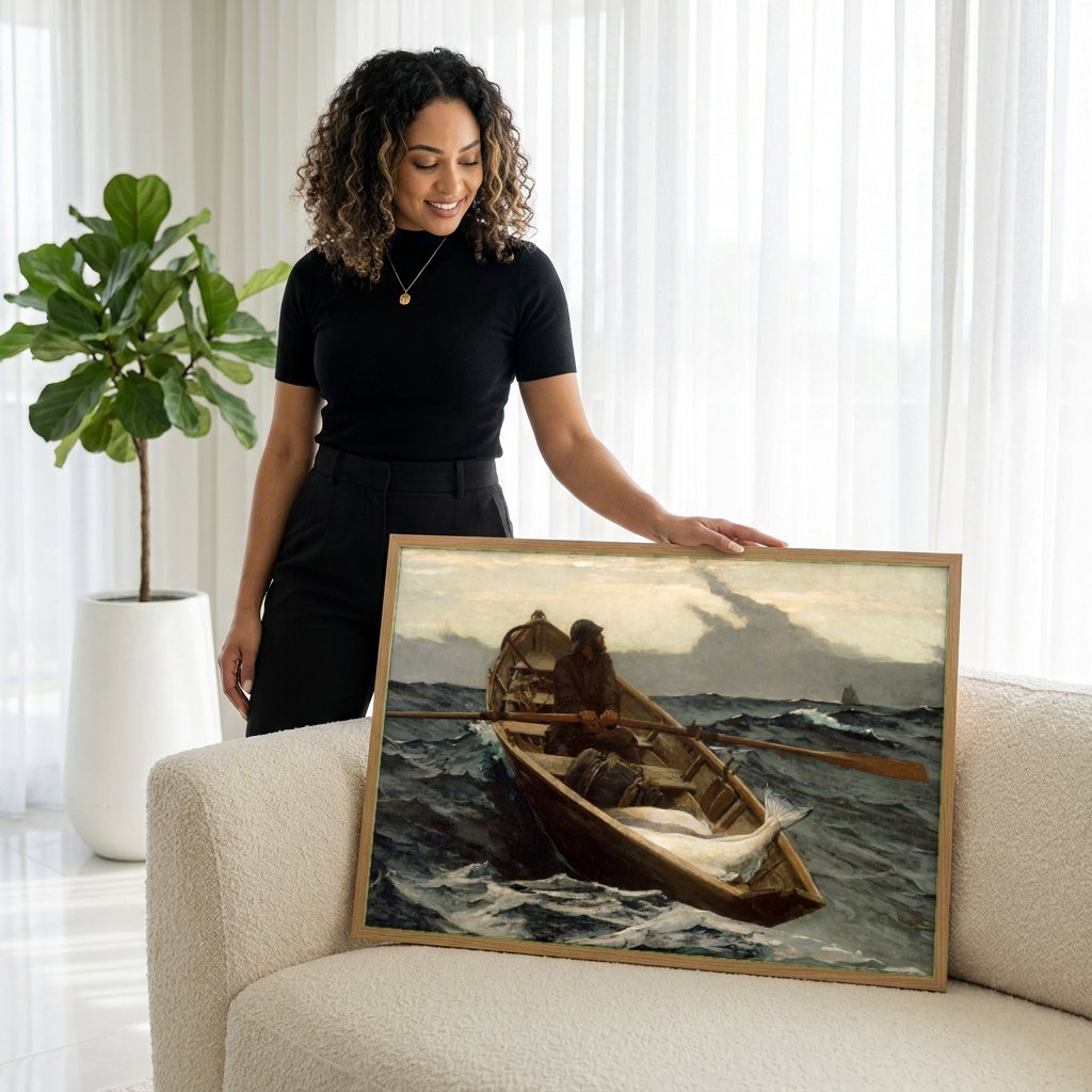 Quadro Decorativo O Corrente do Golfo - Winslow Homer | modelo apresentando o quadro emoldurado