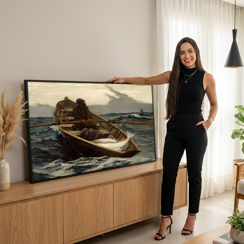 Quadro Decorativo O Corrente do Golfo - Winslow Homer | modelo apresentando o quadro emoldurado