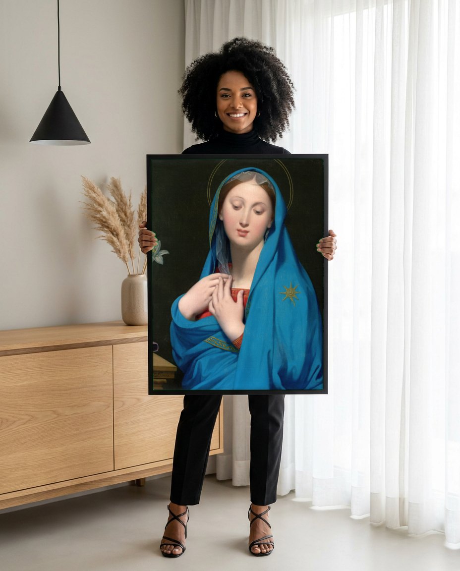 Quadro Decorativo A Virgem de Adoração - Ingres | modelo apresentando o quadro emoldurado