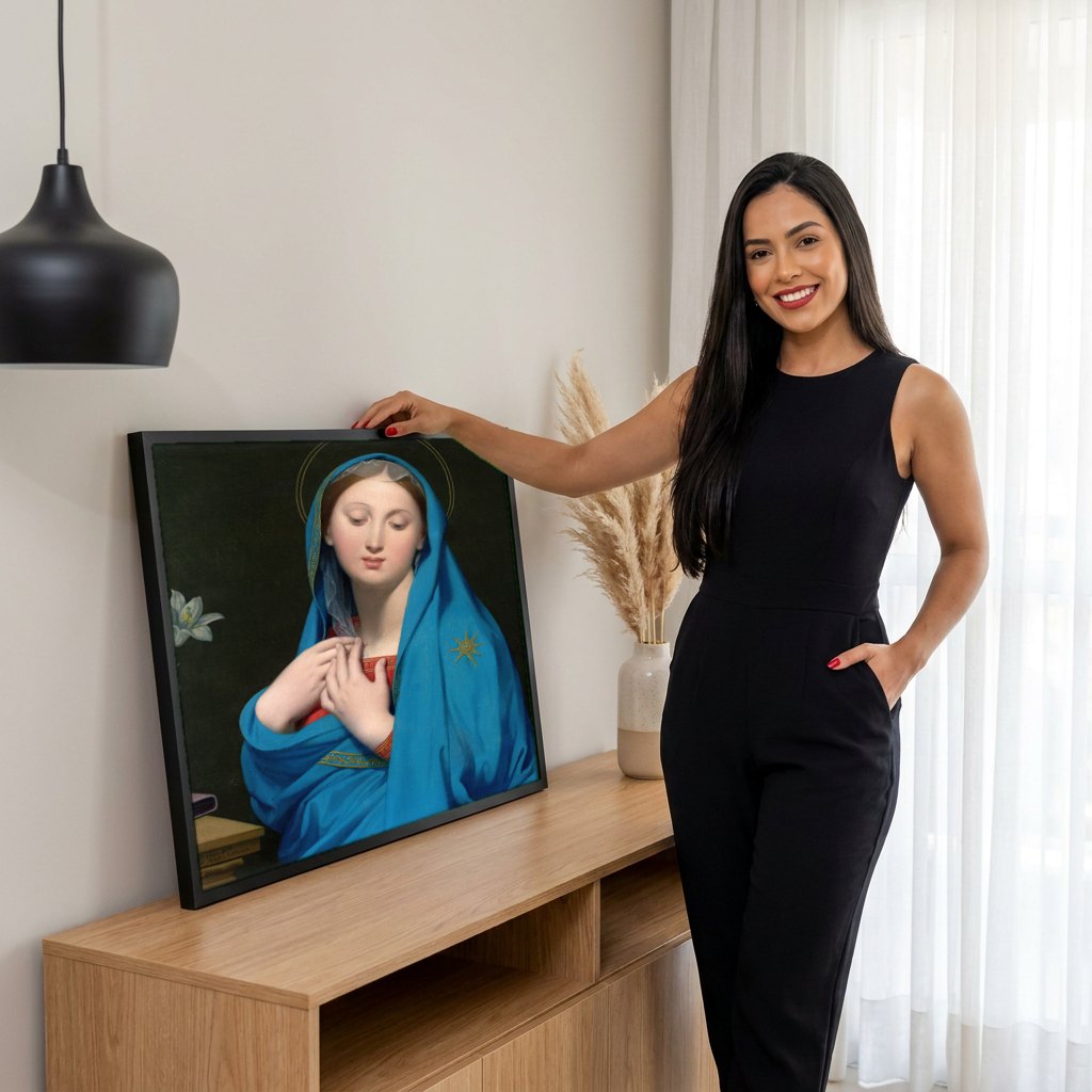 Quadro Decorativo A Virgem de Adoração - Ingres | modelo apresentando o quadro emoldurado
