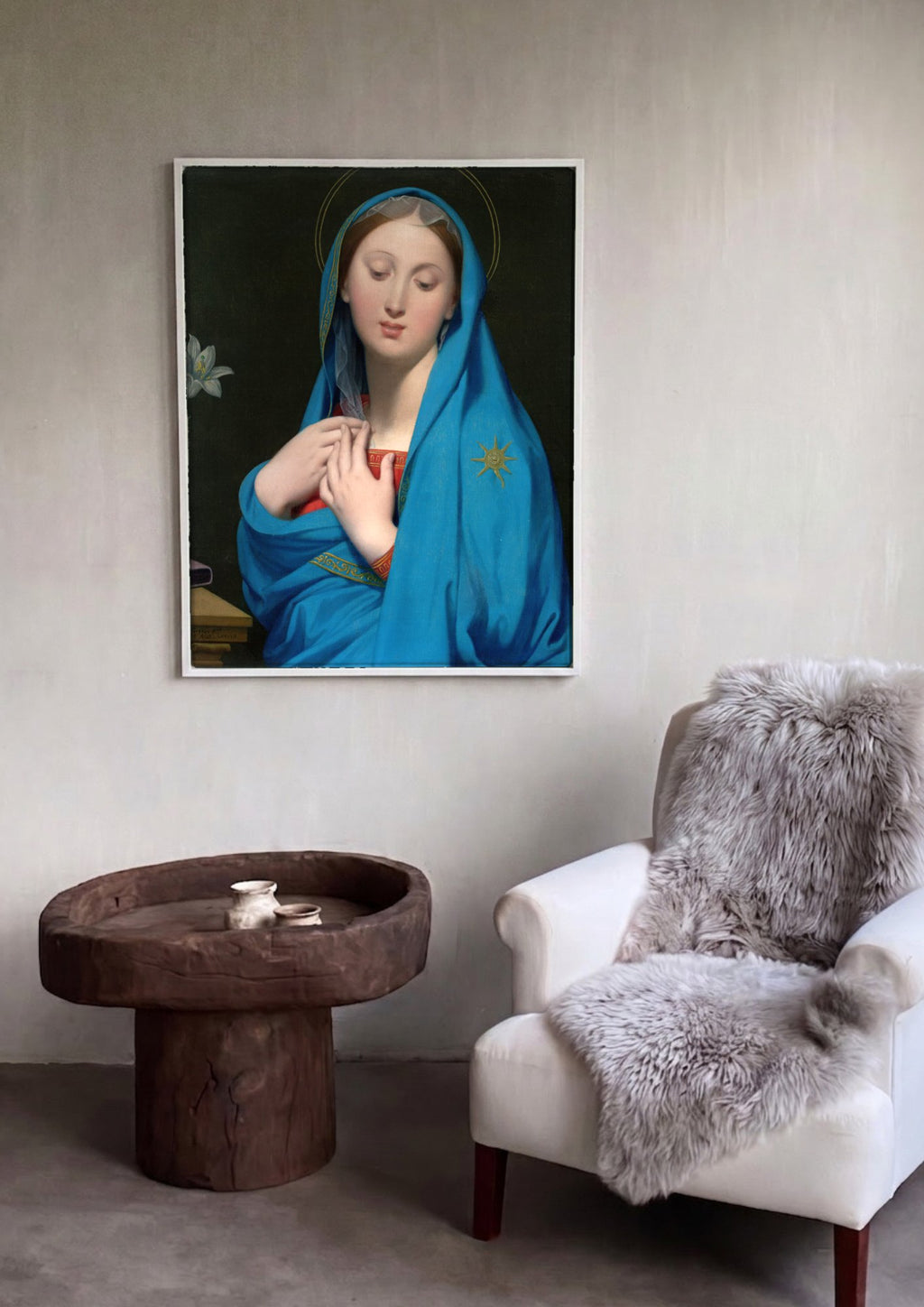 Quadro Decorativo A Virgem de Adoração - Ingres | quadro emoldurado na parede