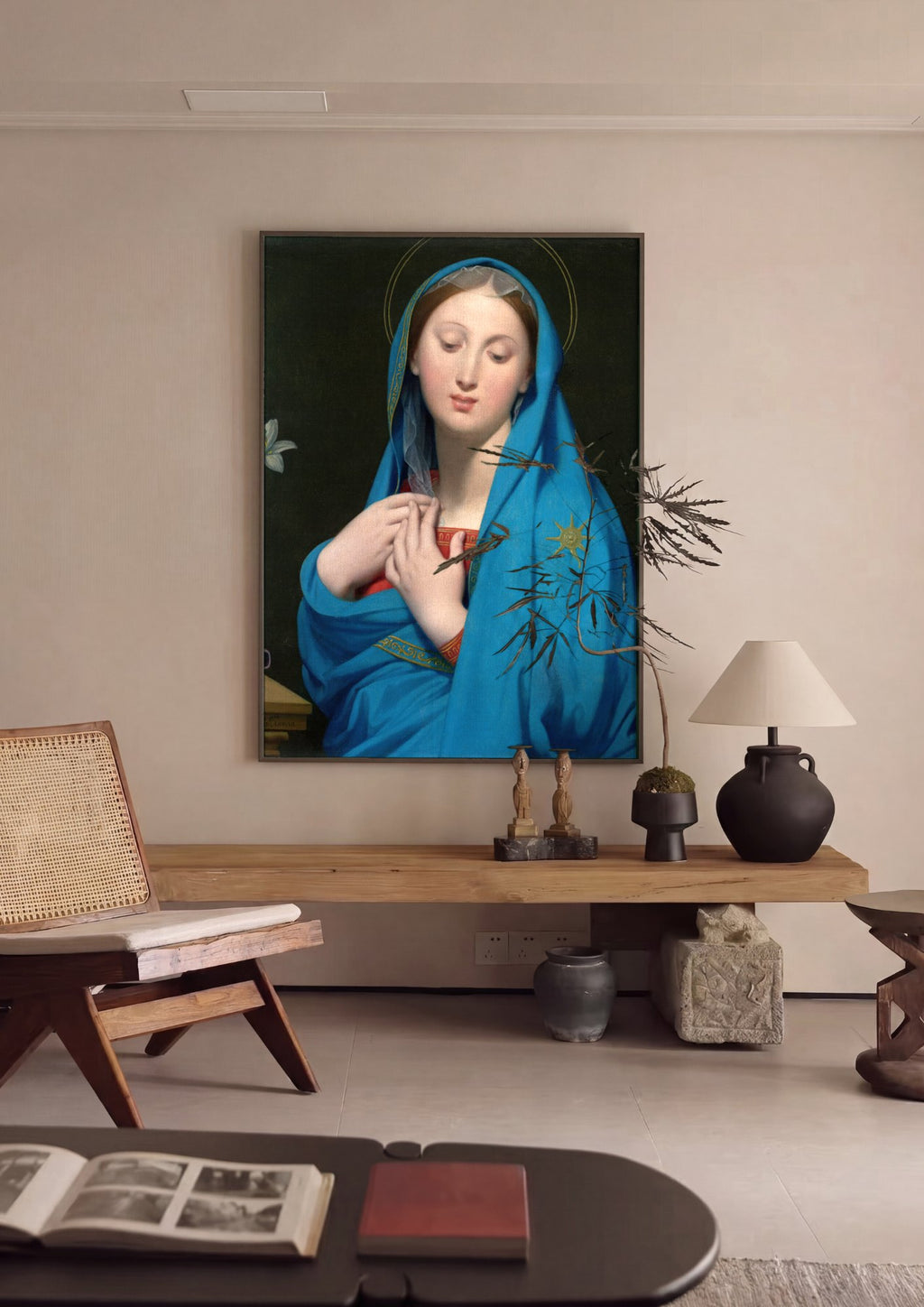 Quadro Decorativo A Virgem de Adoração - Ingres | quadro emoldurado na parede