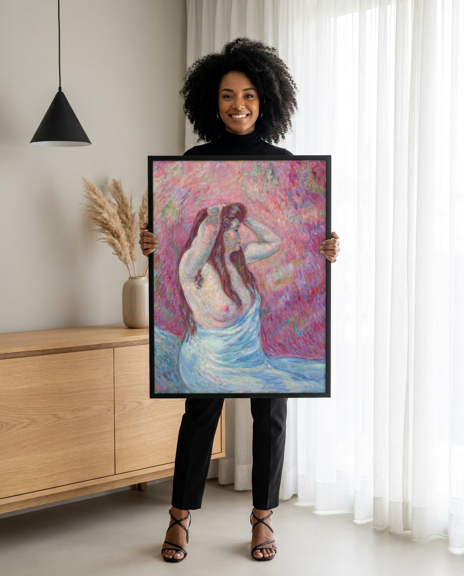 Quadro Decorativo Nu Feminino – Armand Guillaumin | modelo apresentando o quadro emoldurado