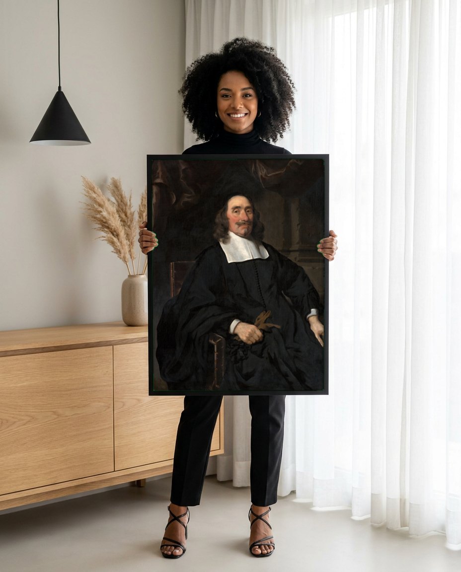 Quadro Decorativo Retrato de um Homem - Nicolaes Maes | modelo apresentando o quadro emoldurado
