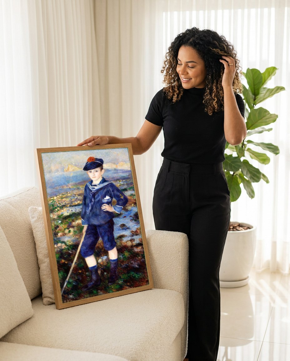 Quadro Decorativo Criança na Praia - Renoir | modelo apresentando o quadro emoldurado
