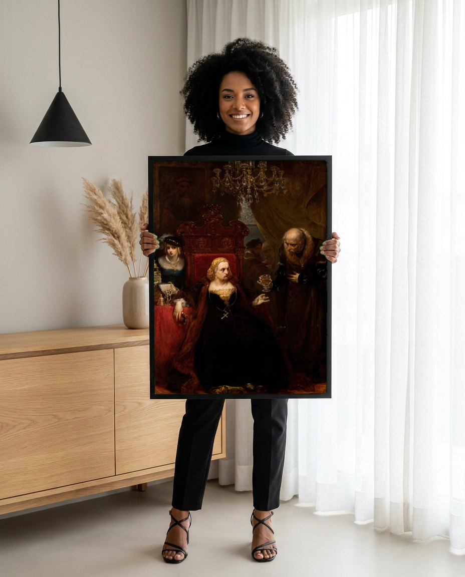 Quadro Decorativo A Rainha Barbara Radziwill - Jan Matejko | modelo apresentando o quadro emoldurado