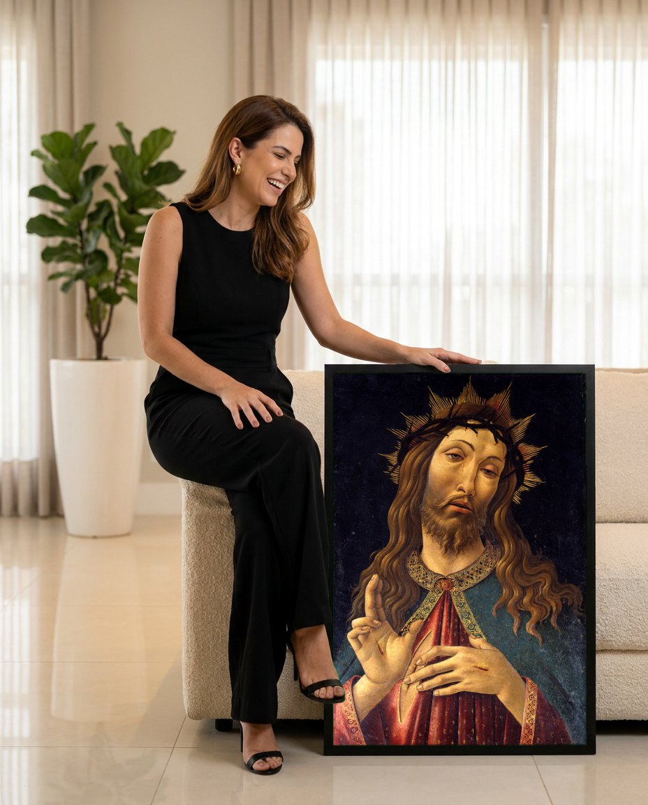 Quadro Decorativo Ecce Homo - Botticelli | modelo apresentando o quadro emoldurado