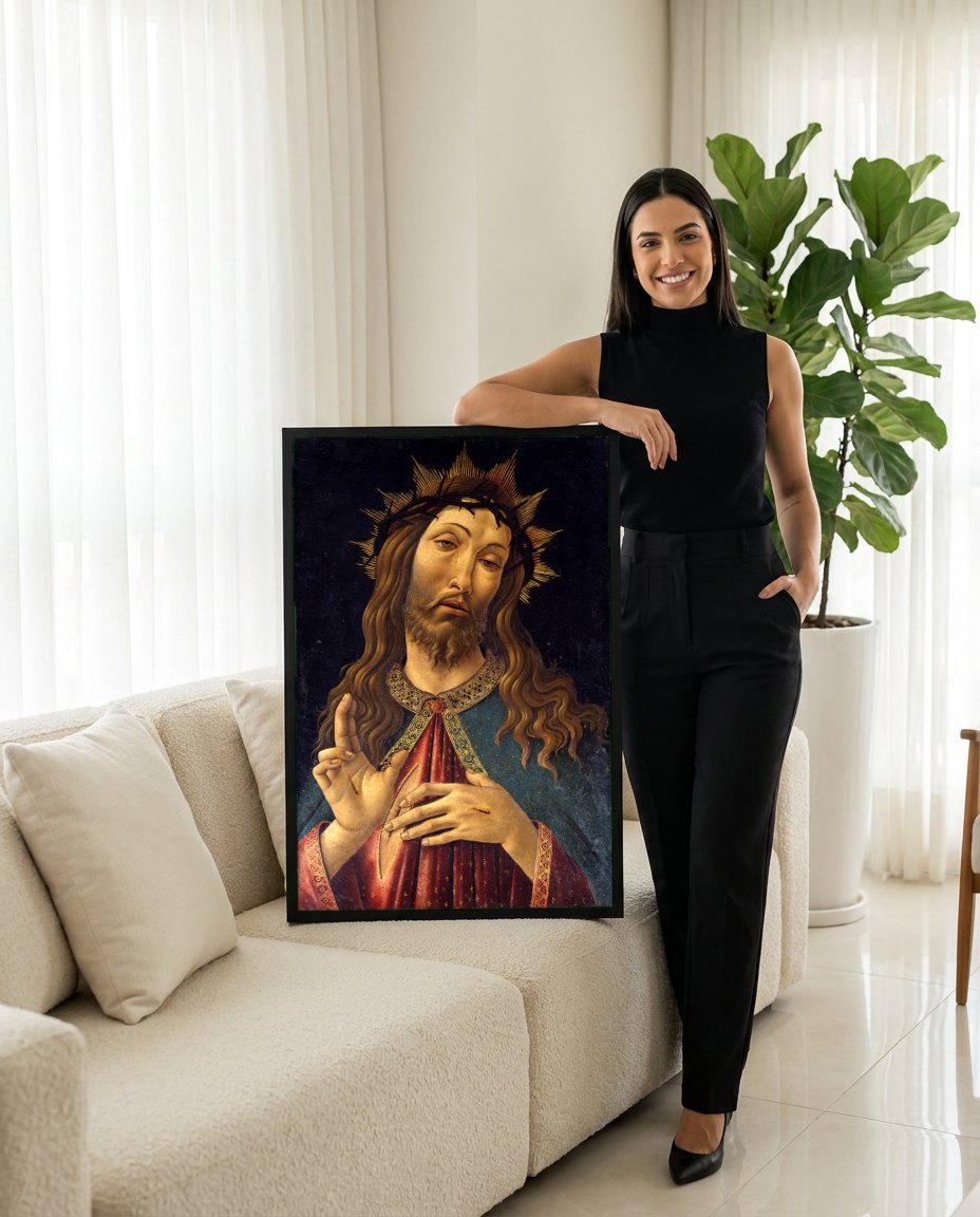 Quadro Decorativo Ecce Homo - Botticelli | modelo apresentando o quadro emoldurado
