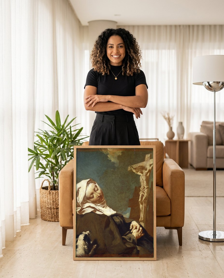 Quadro Decorativo A Morte de São José - Giovanni Battista Piazzetta | modelo apresentando o quadro emoldurado