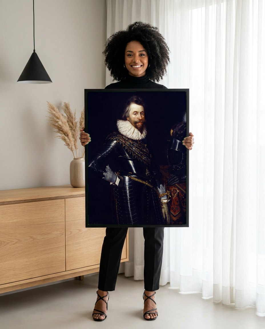 Quadro Decorativo Retrato de um Cavalheiro - Daniël Mijtens | modelo apresentando o quadro emoldurado