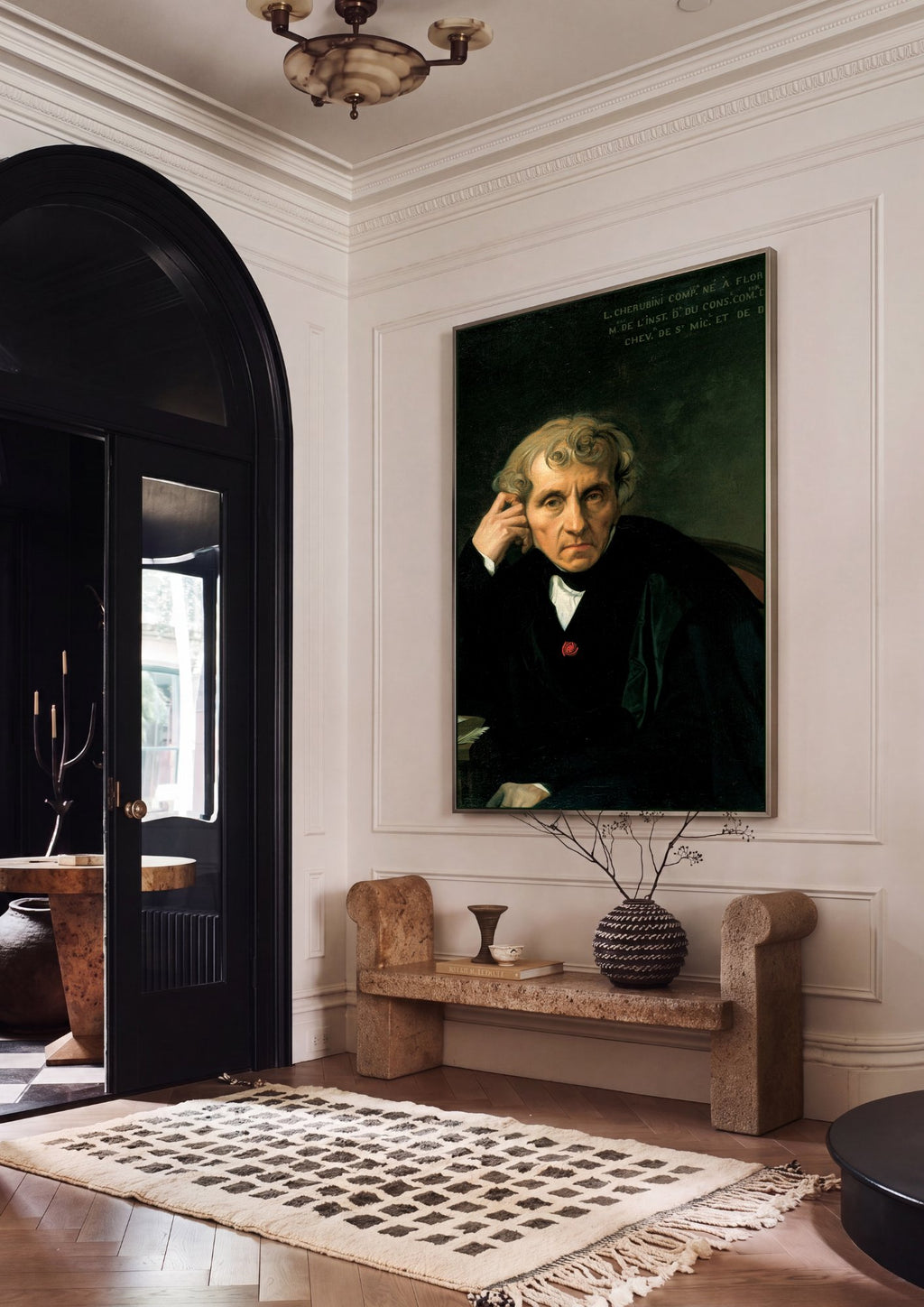 Quadro Decorativo Retrato de Cherubini - Ingres em ambiente decorado