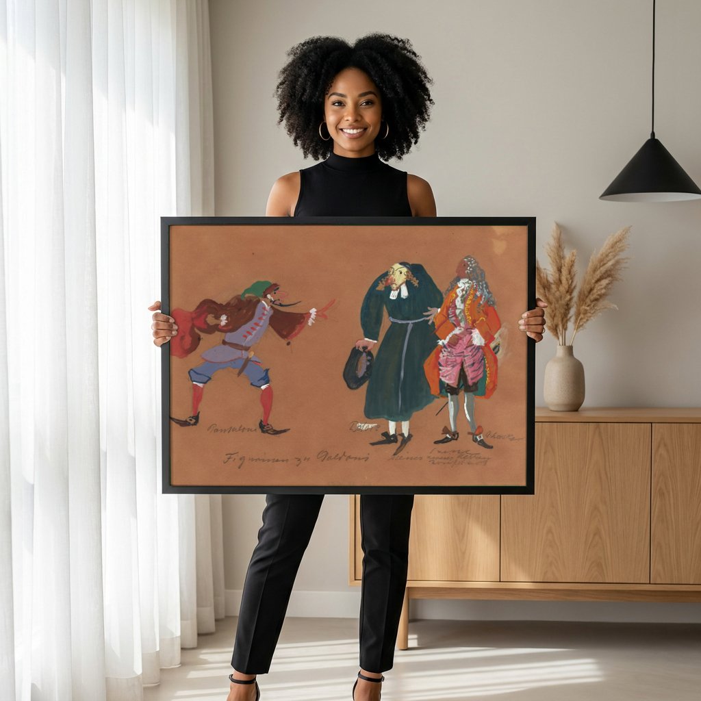 Quadro Decorativo Figurinen zu Goldoni - Oskar Laske com modelo em ambiente