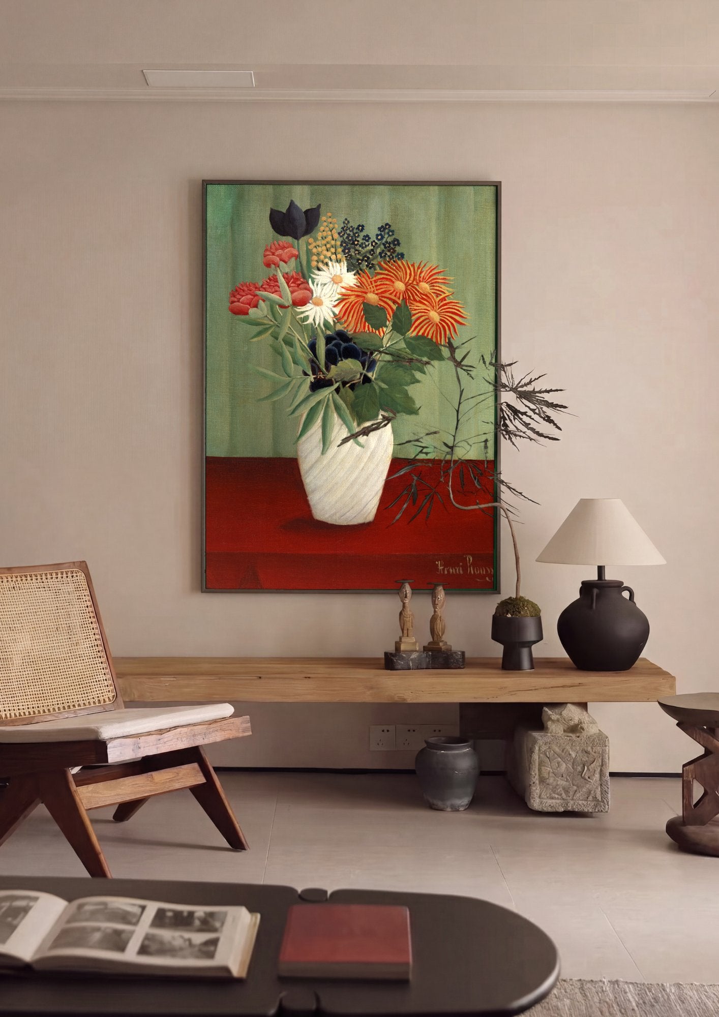Quadro Decorativo 'Flores no Vaso' - Henri Rousseau em ambiente decorado