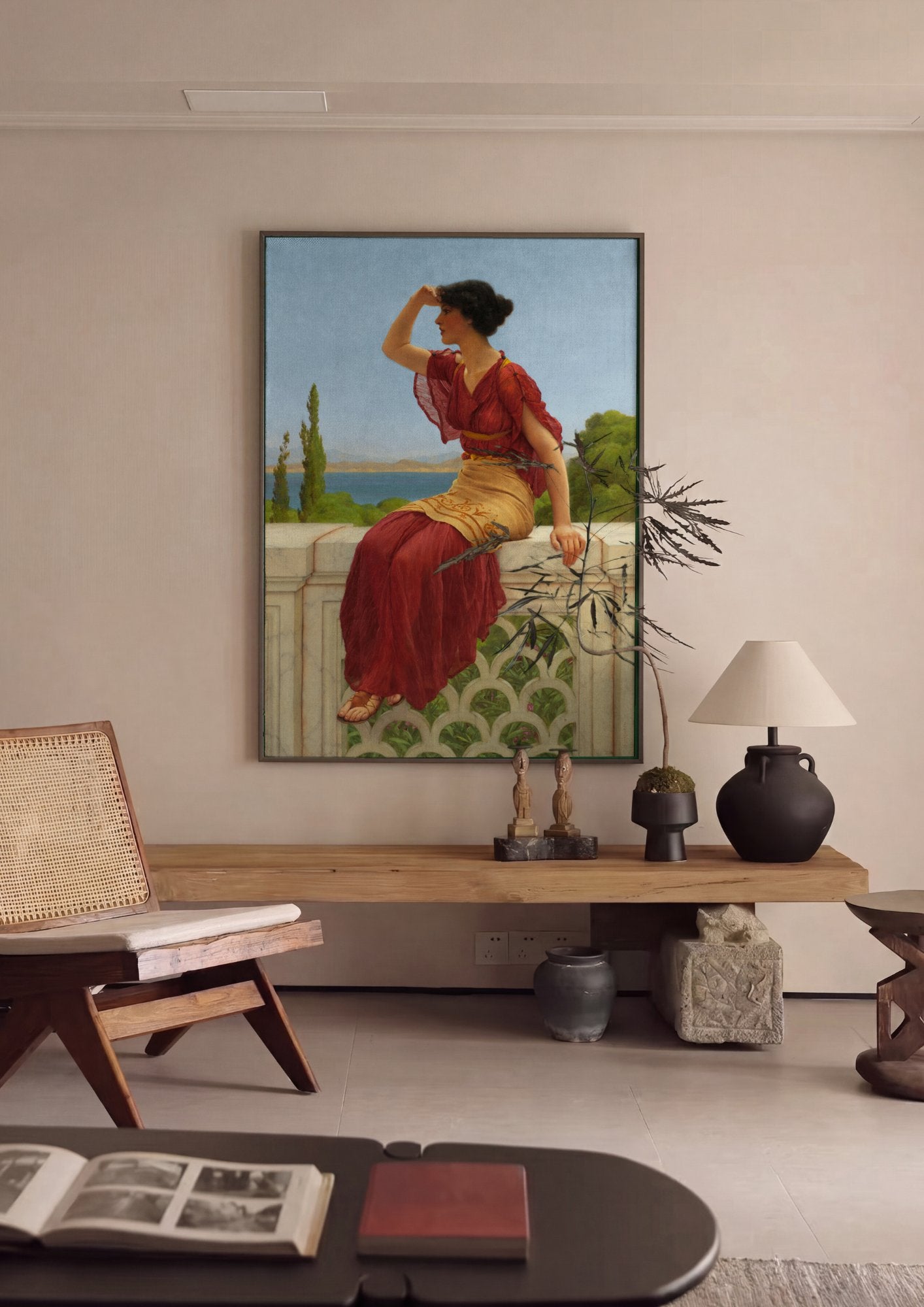 Quadro Decorativo A Espera - John William Godward em ambiente decorado