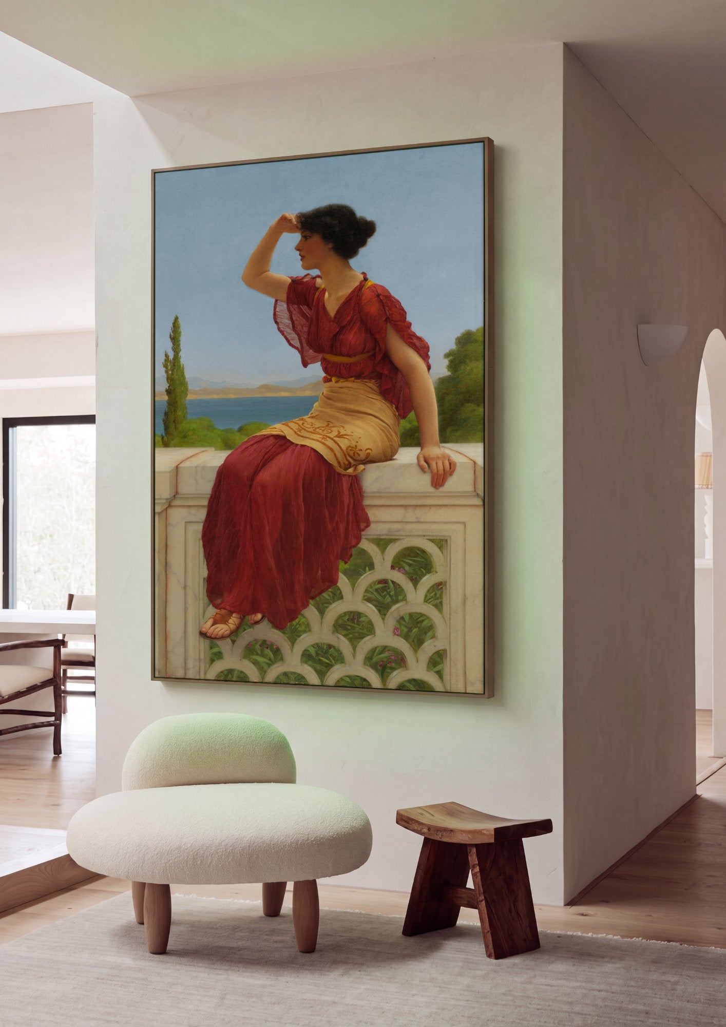 Quadro Decorativo A Espera - John William Godward em ambiente decorado