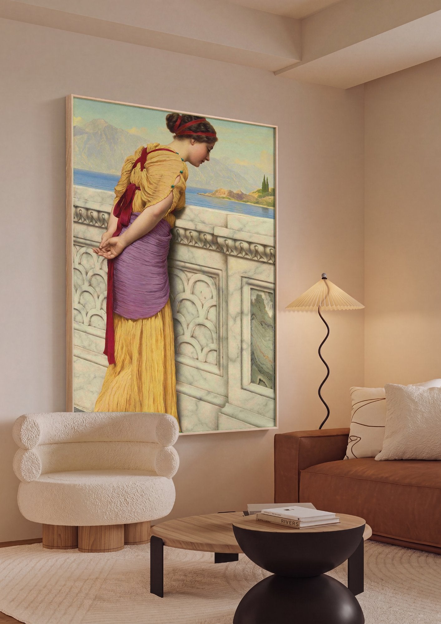 Quadro Decorativo A Espera - John William Godward em ambiente decorado