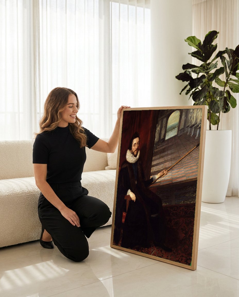 Quadro Decorativo Retrato de Sir William Paddy - Daniël Mijtens com modelo em ambiente