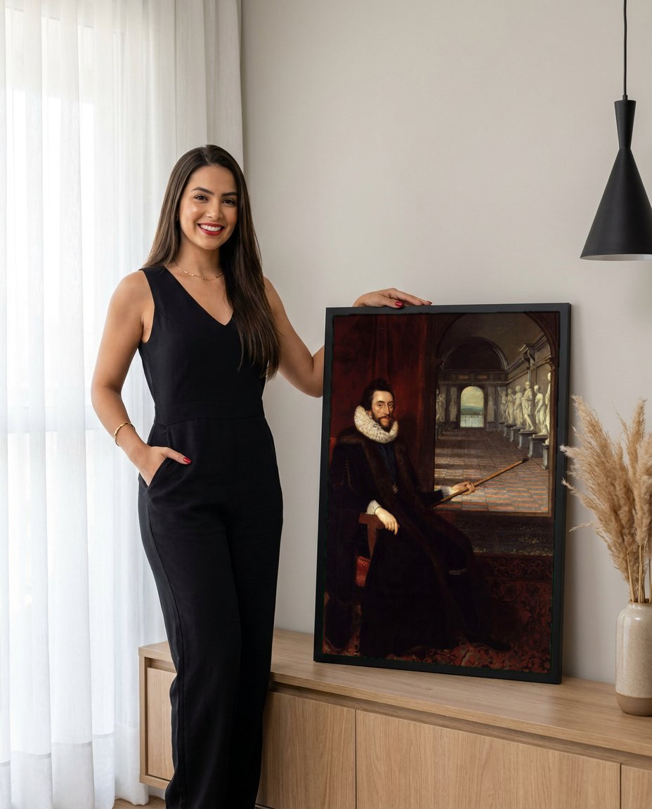Quadro Decorativo Retrato de Sir William Paddy - Daniël Mijtens com modelo em ambiente