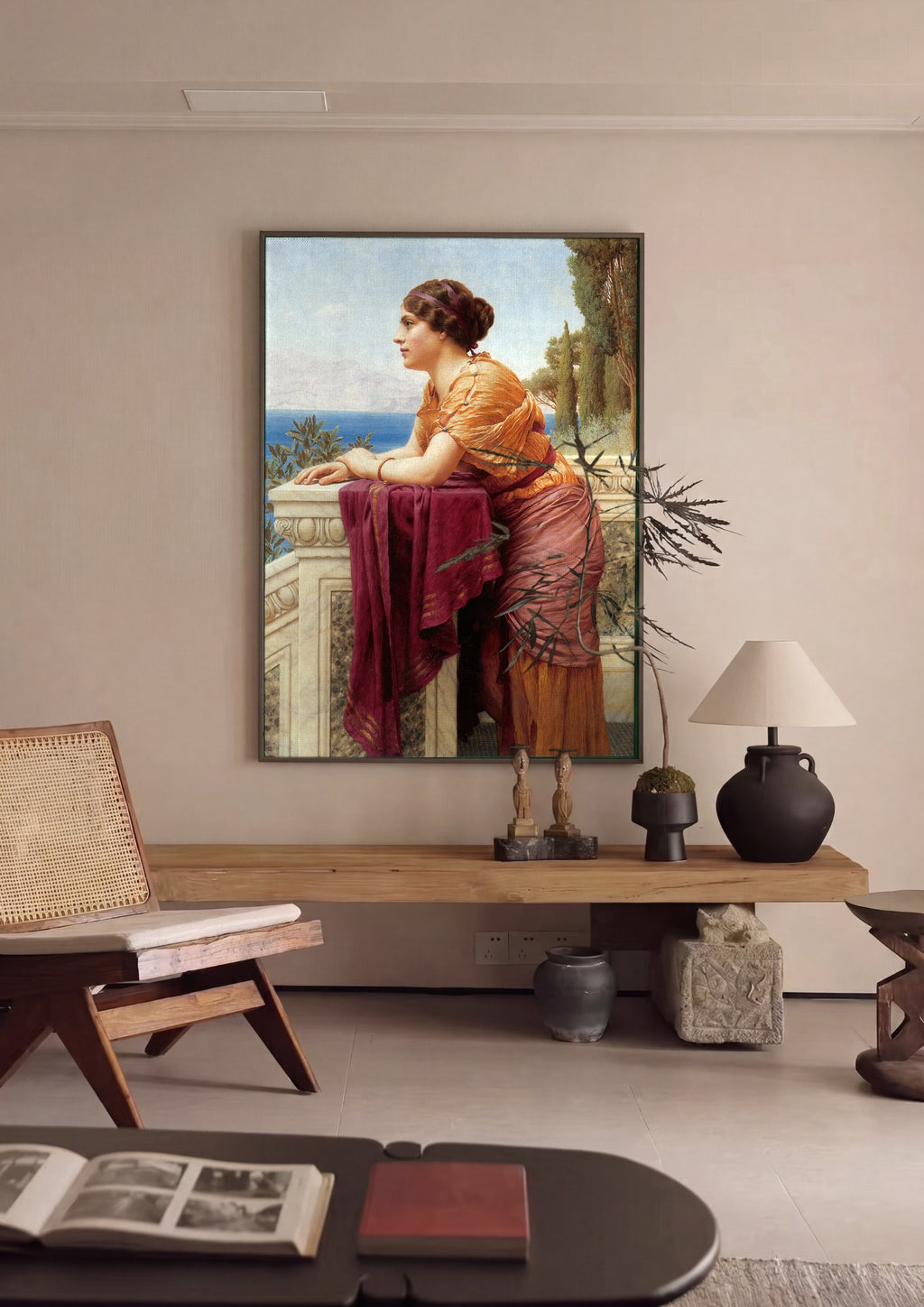 Quadro Decorativo A Espera - John William Godward em ambiente decorado