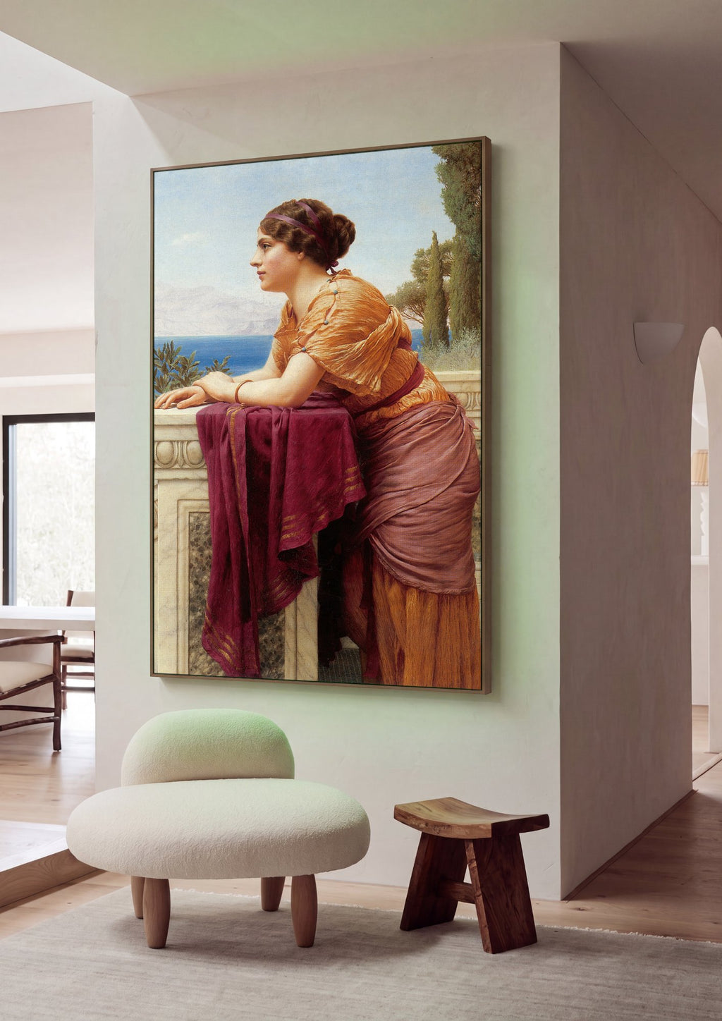 Quadro Decorativo A Espera - John William Godward em ambiente decorado