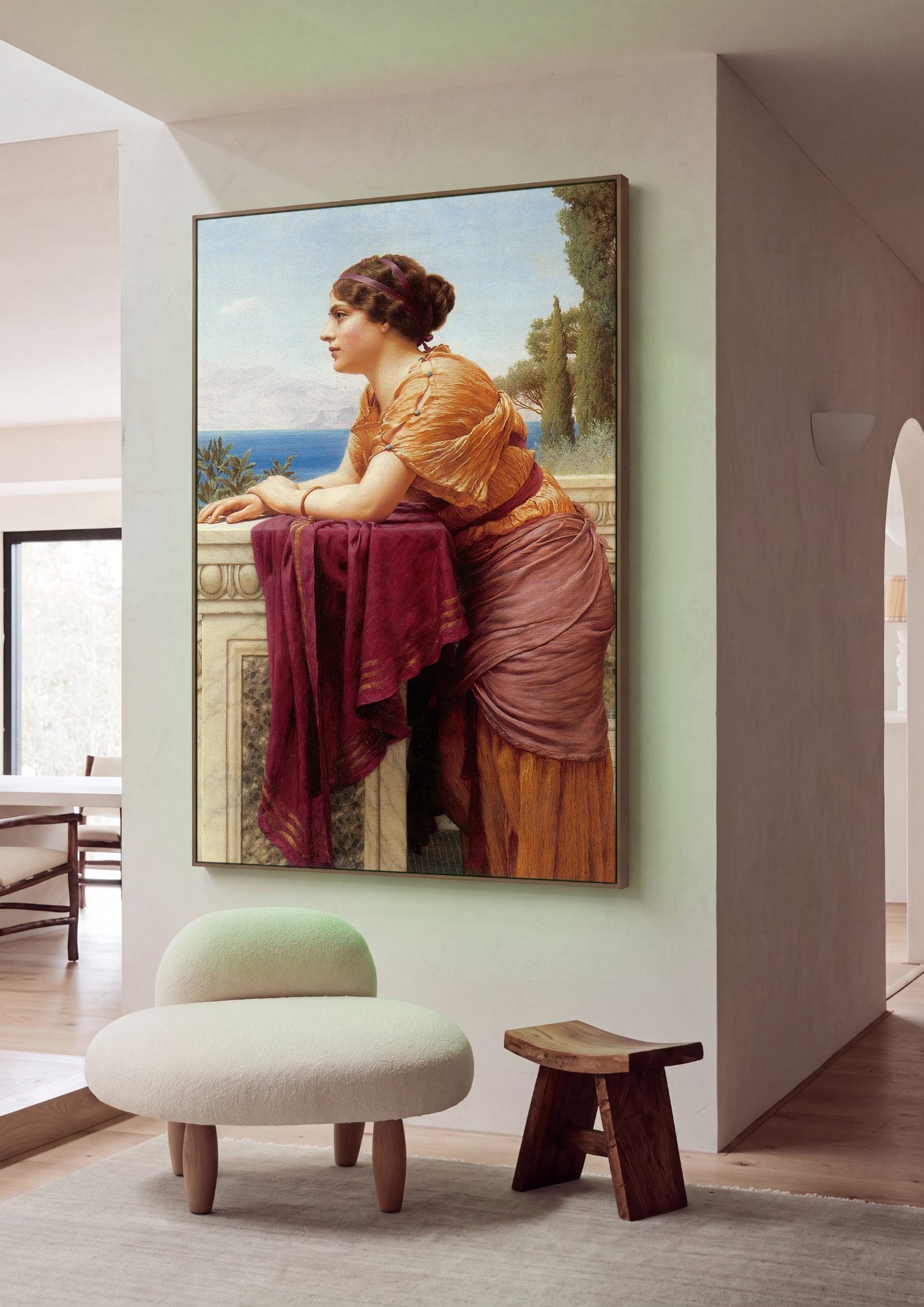 Quadro Decorativo A Espera - John William Godward em ambiente decorado