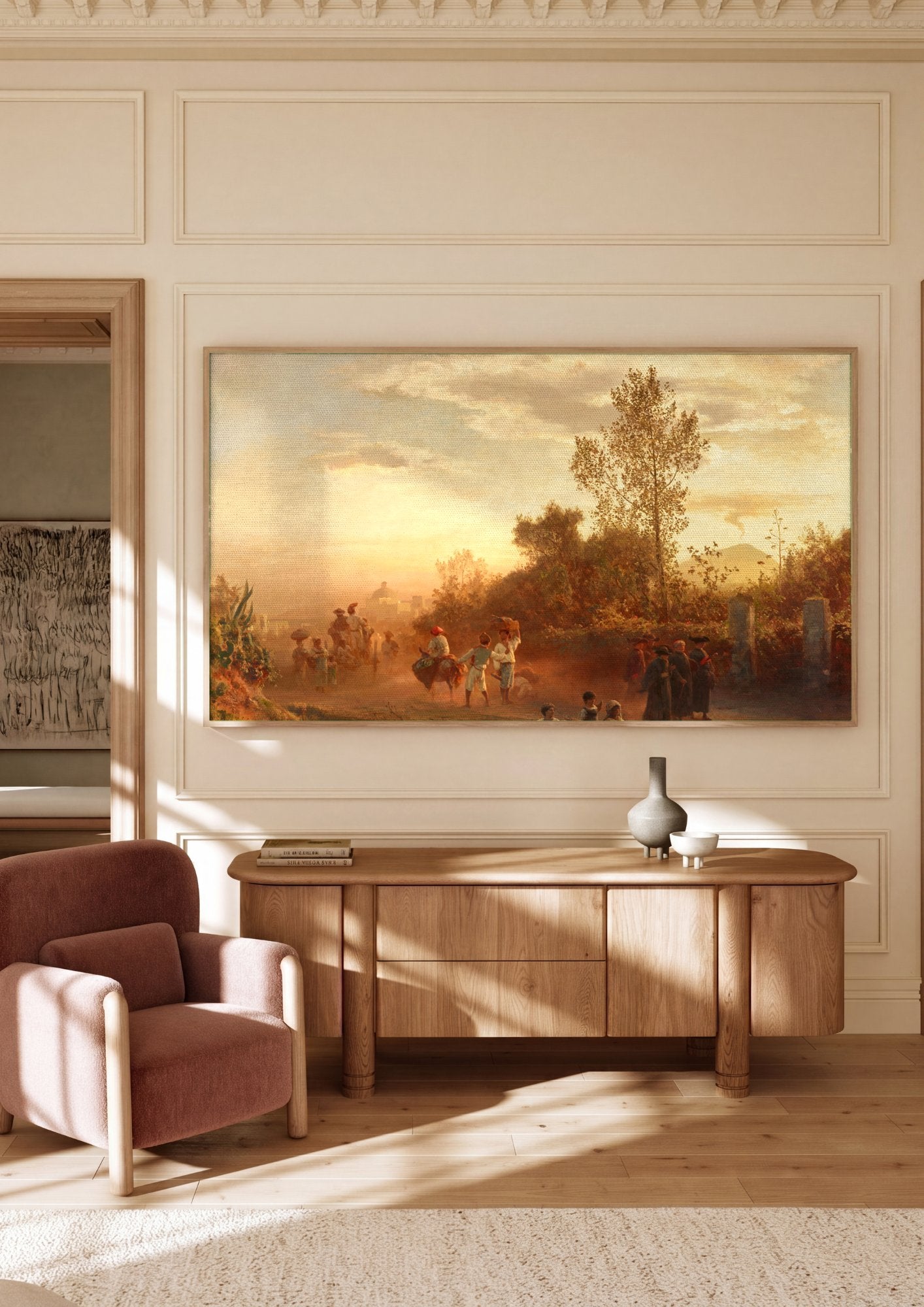 Quadro Decorativo Cena Campestre Italiana - Achenbach em ambiente decorado