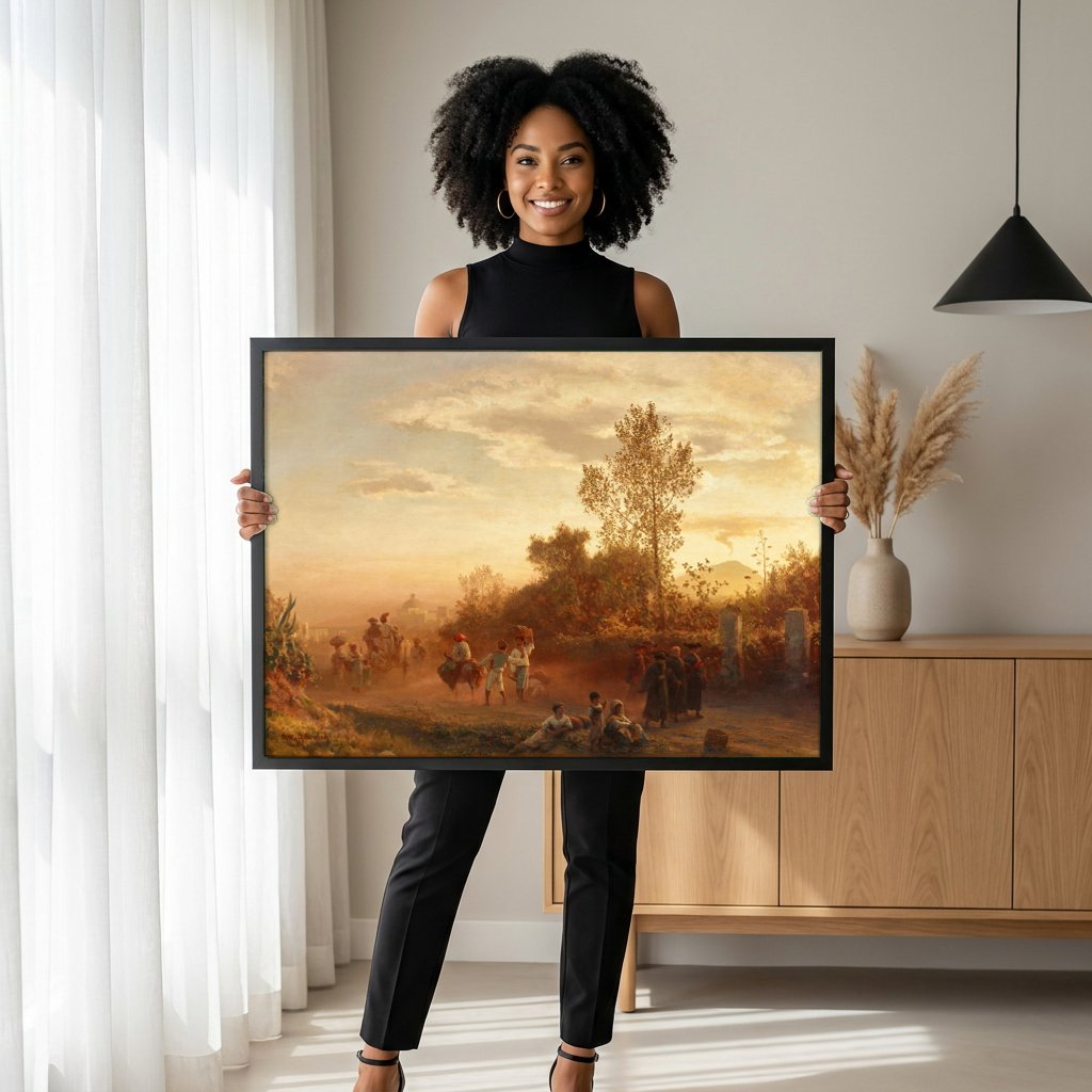 Quadro Decorativo Cena Campestre Italiana - Achenbach com modelo em ambiente